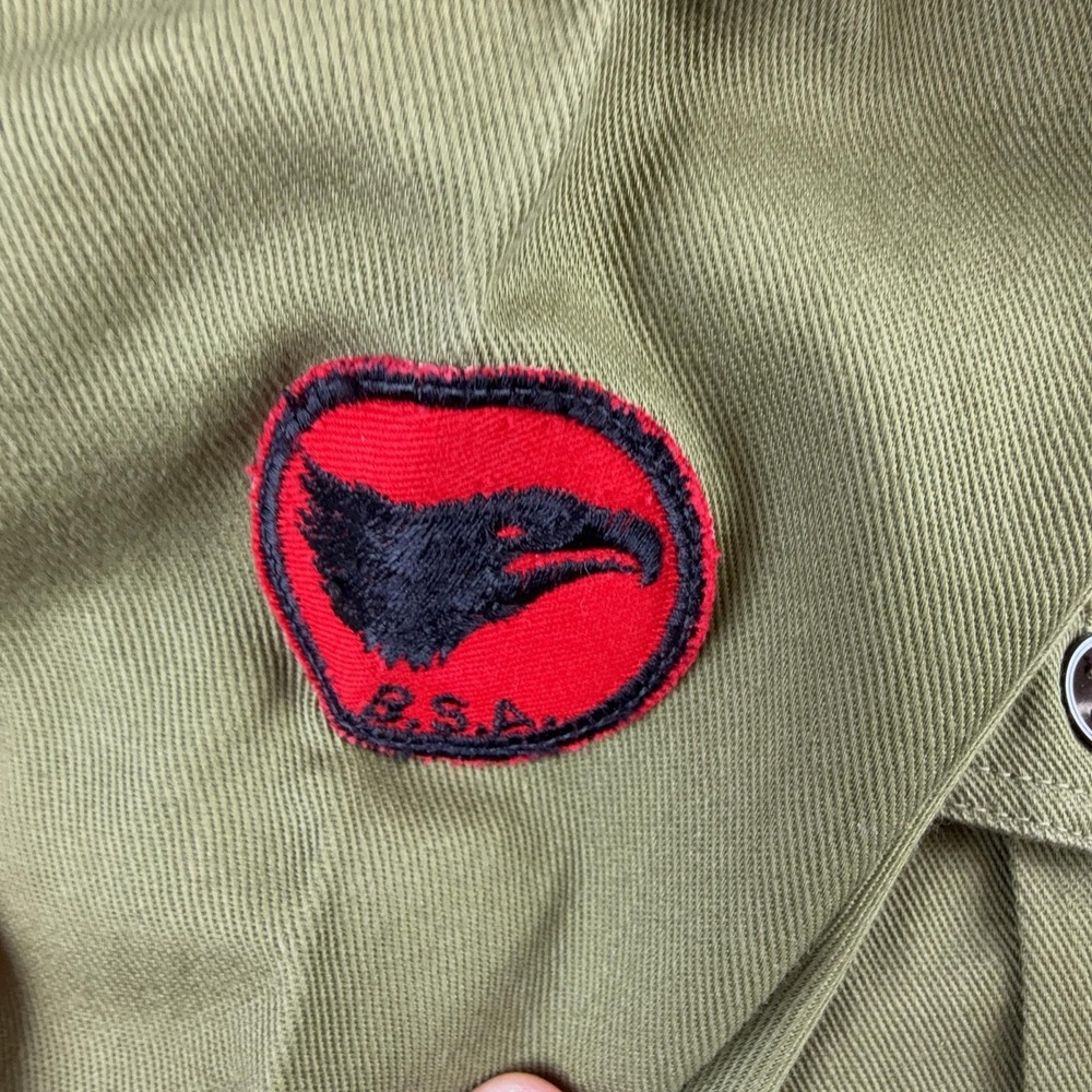 Vintage Boy Scouts Of America Shirt Boys Medium Green Uniform Twill Patches - Picture 2 of 13